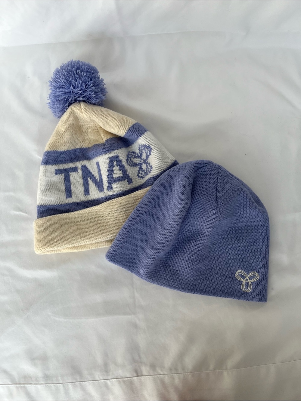 TNA Lavender and Cream Pom-Pair Beanie Set